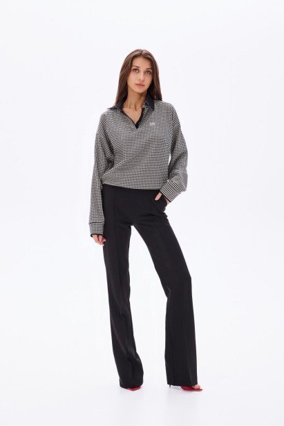 Фото Кофта в принте "гусиная лапка" с контрастным воротником (2)