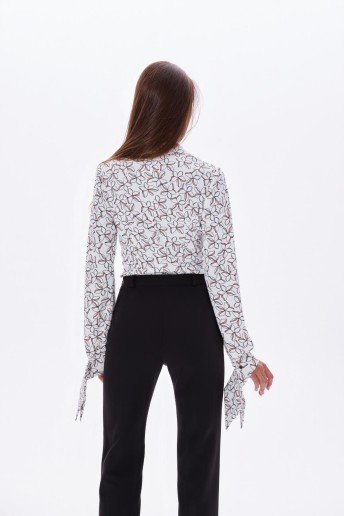 Фото Блузка с цветочным принтом и удлиненным манжетами (4)